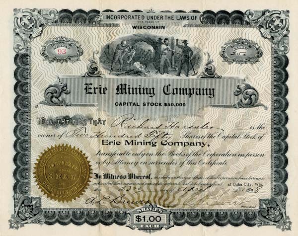Erie Mining Co. - Stock Certificate